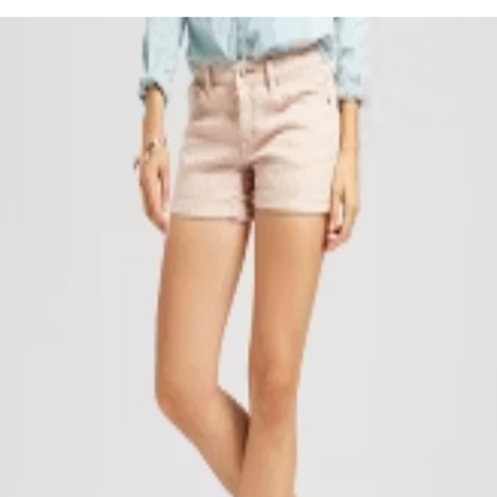 Mossimo Target Shorts Midi Denim Baby Pink Mid Rise Stretch 4" cuff inseam 14